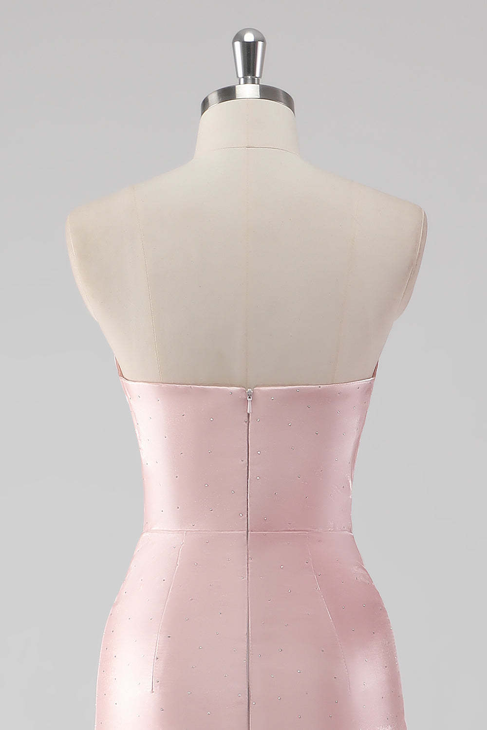 Pink Strapless Ruffled Sheath Formal Dress with Slit