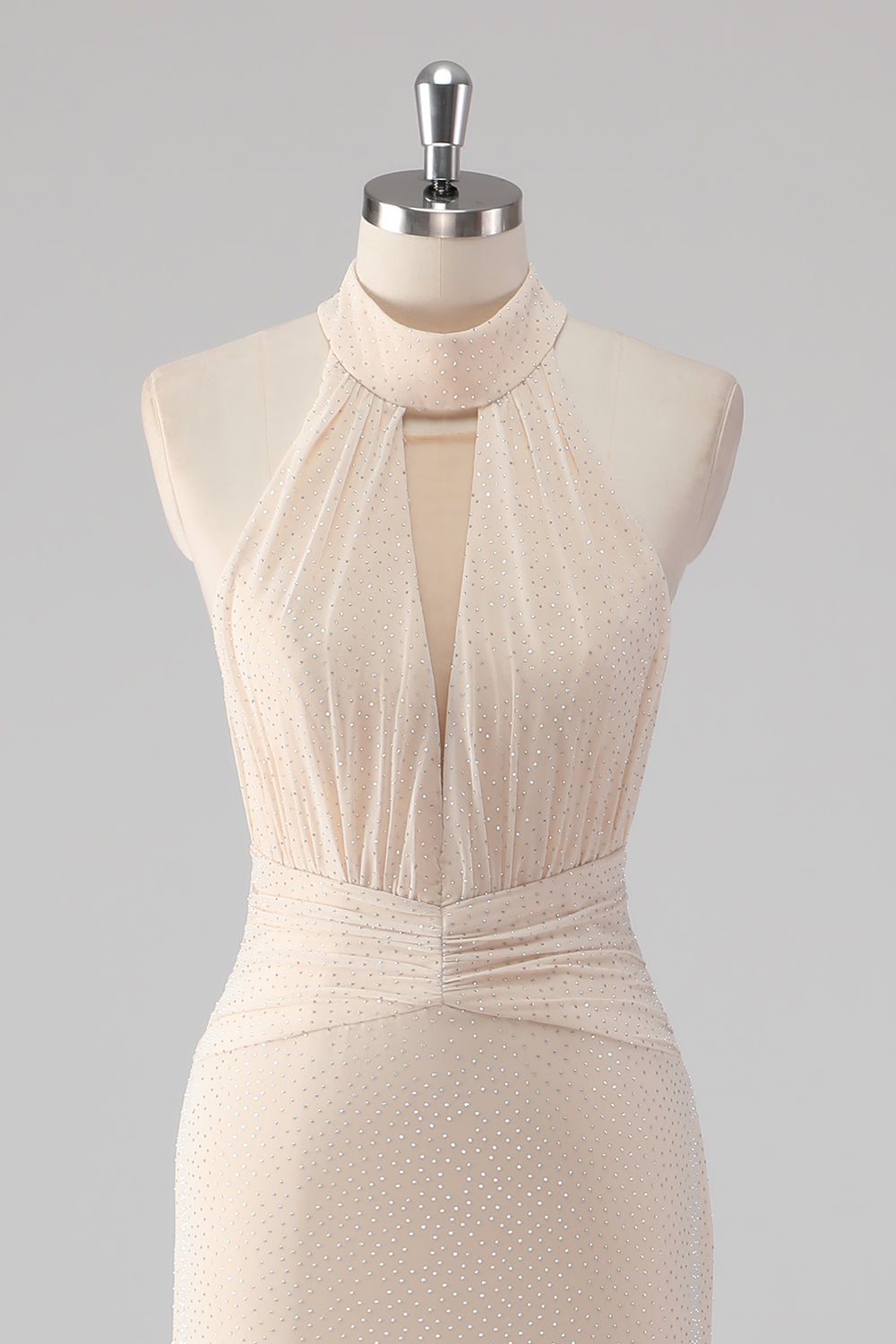 Glitter Cream Halter Keyhole Mermaid Formal Dress