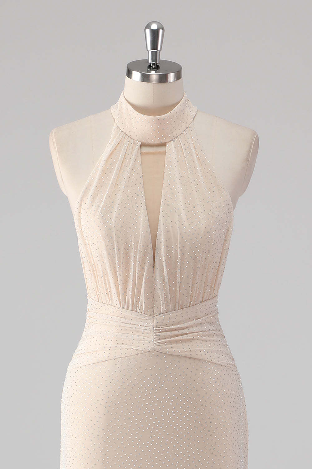 Glitter Cream Halter Keyhole Mermaid Formal Dress