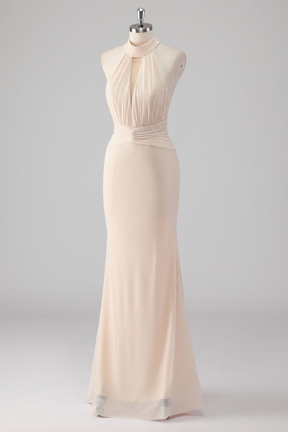 Glitter Cream Halter Keyhole Mermaid Formal Dress