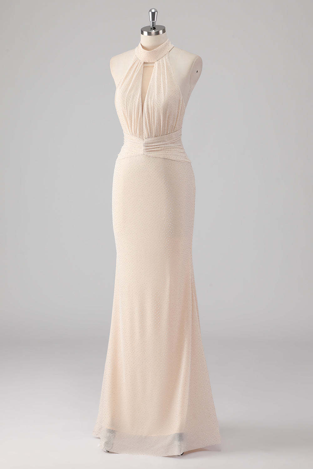 Glitter Cream Halter Keyhole Mermaid Formal Dress