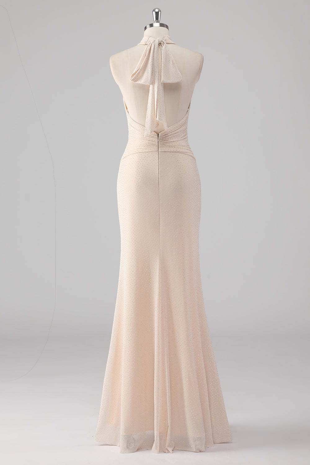 Glitter Cream Halter Keyhole Mermaid Formal Dress