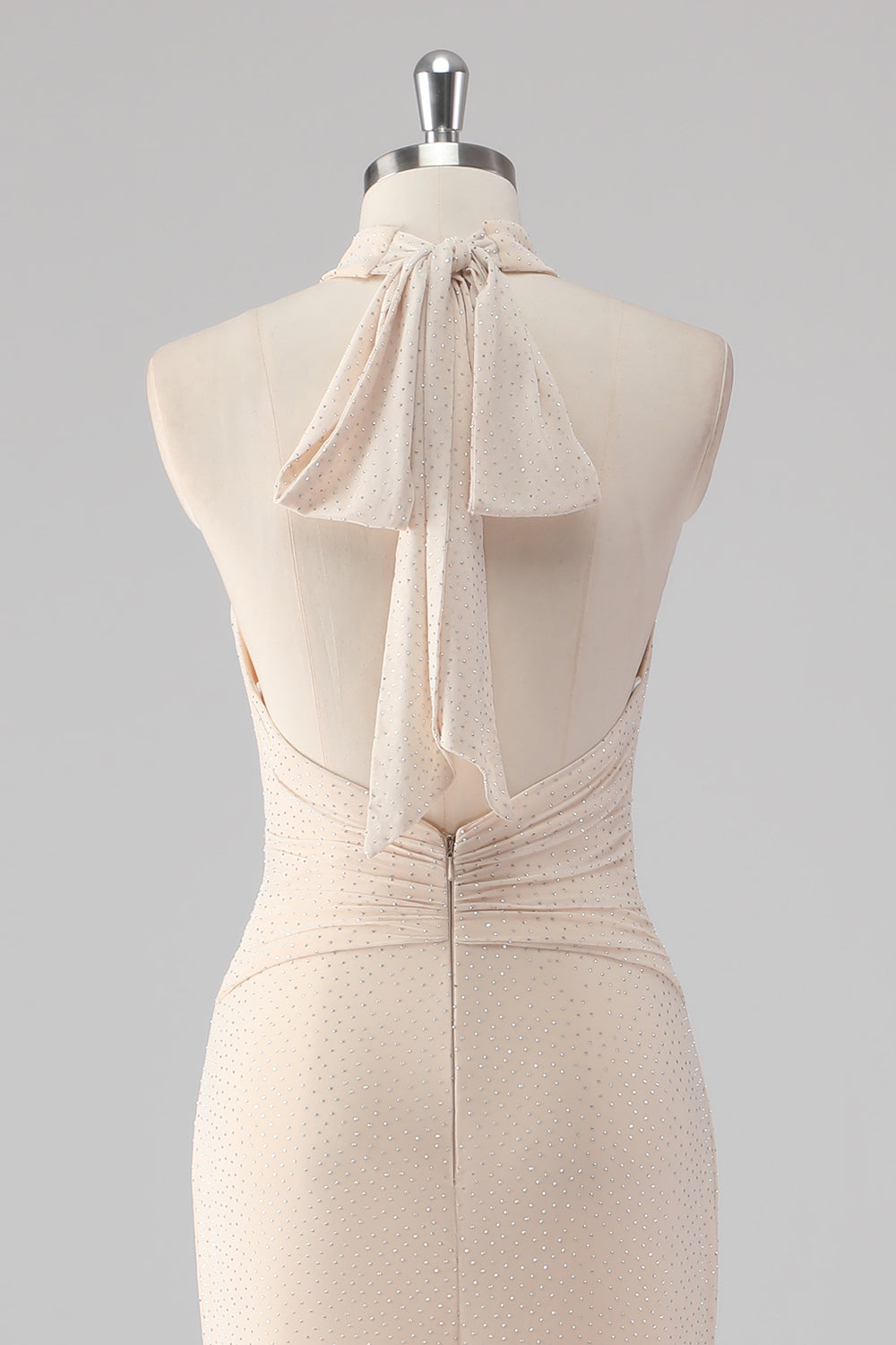 Glitter Cream Halter Keyhole Mermaid Formal Dress