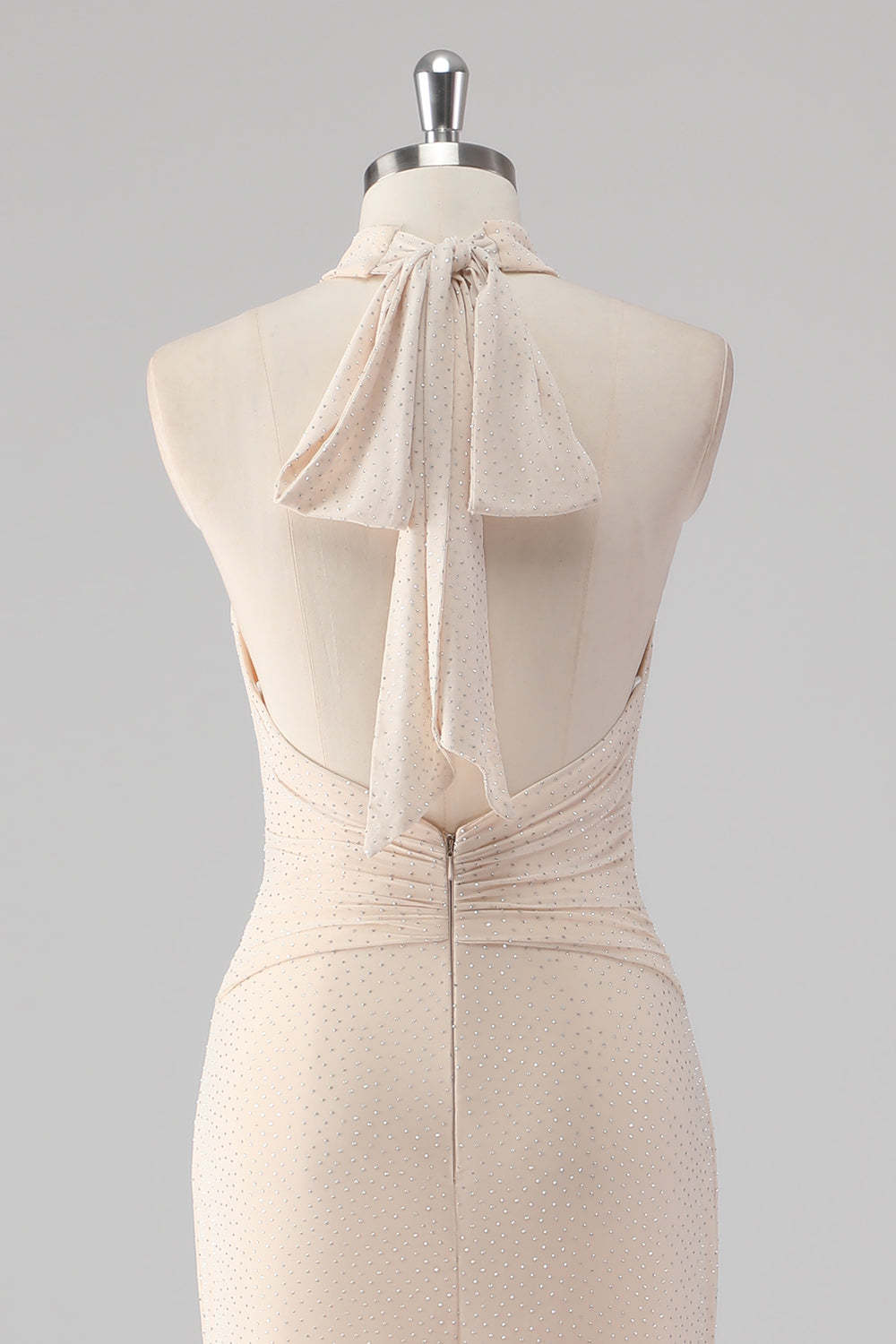 Glitter Cream Halter Keyhole Mermaid Formal Dress
