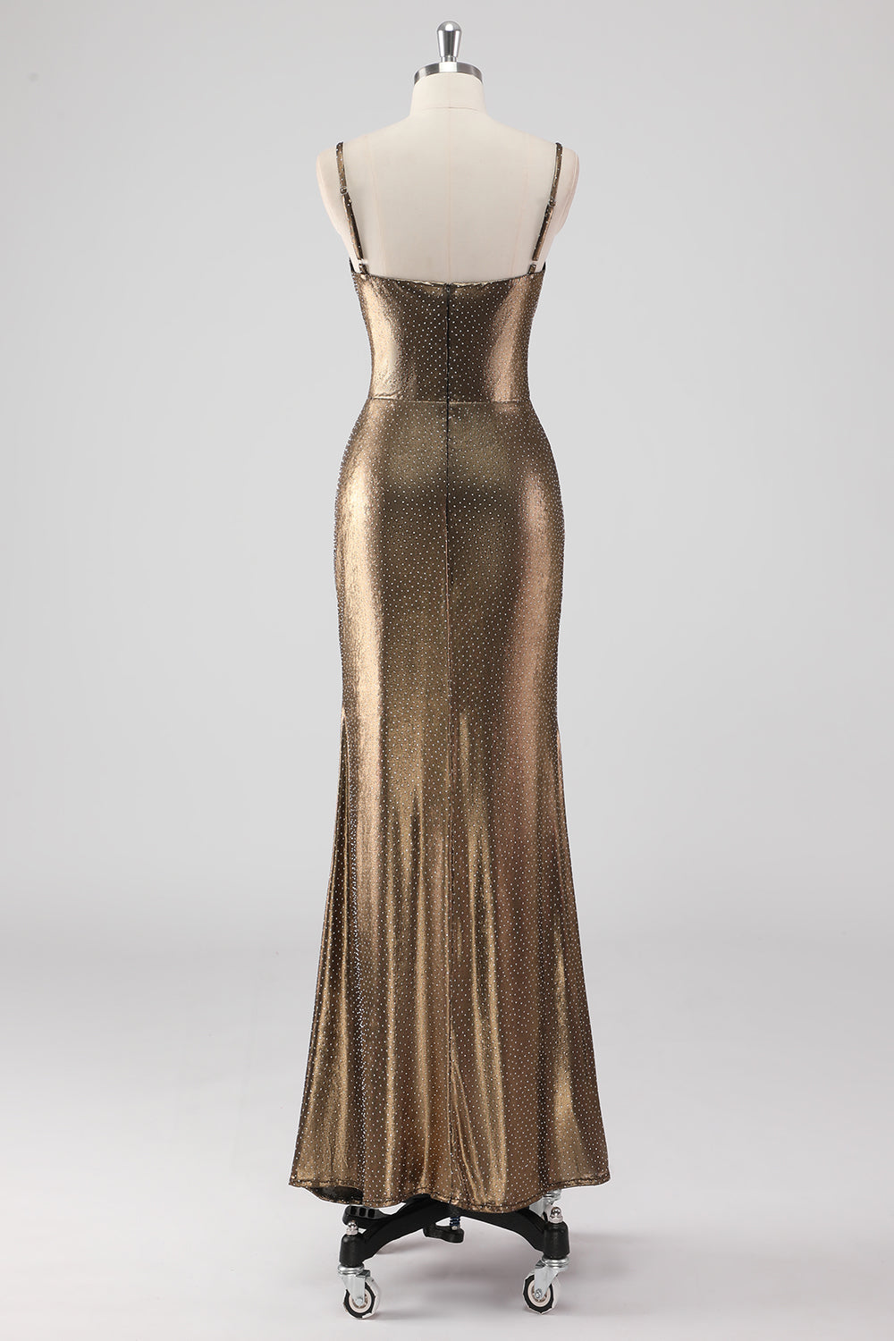 Metallic Golden Spaghetti Straps Mermaid Formal Dress