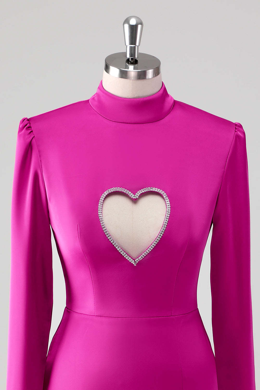 Fuchsia Long Sleeves Keyhole Bodycon Short Formal Dress