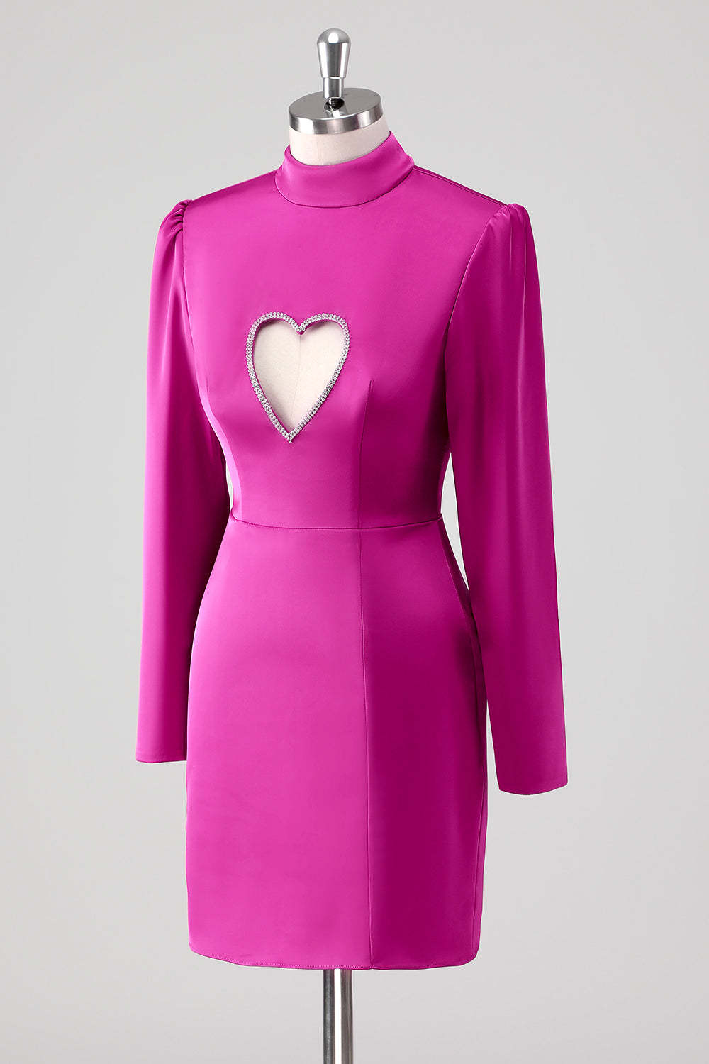 Fuchsia Long Sleeves Keyhole Bodycon Short Formal Dress