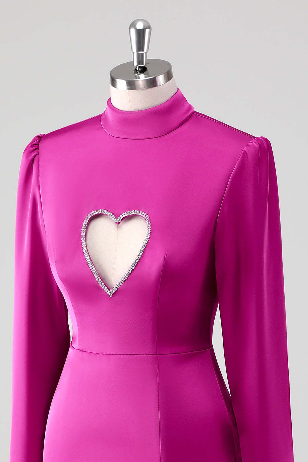 Fuchsia Long Sleeves Keyhole Bodycon Short Formal Dress