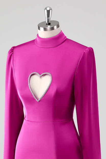 Fuchsia Long Sleeves Keyhole Bodycon Short Formal Dress