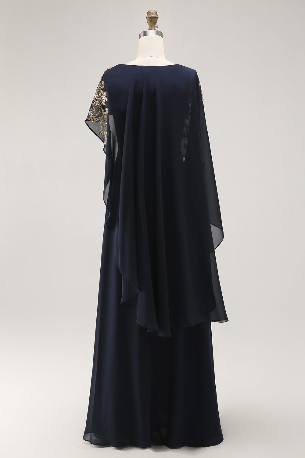 Navy Beaded Chiffon Sheath Mother of the Bride Dress with Shawl Overlay