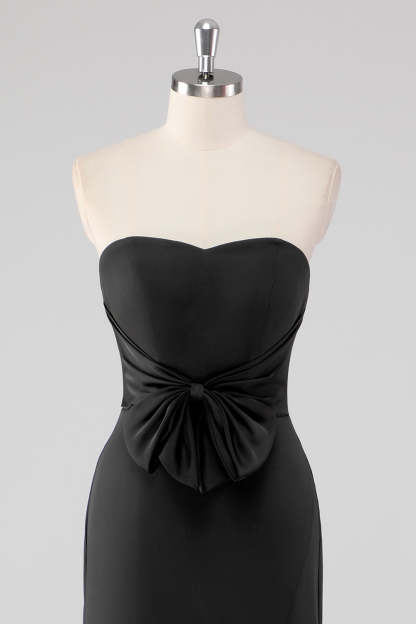 Black Strapless Sweetheart Mermaid Formal Dress with Bow