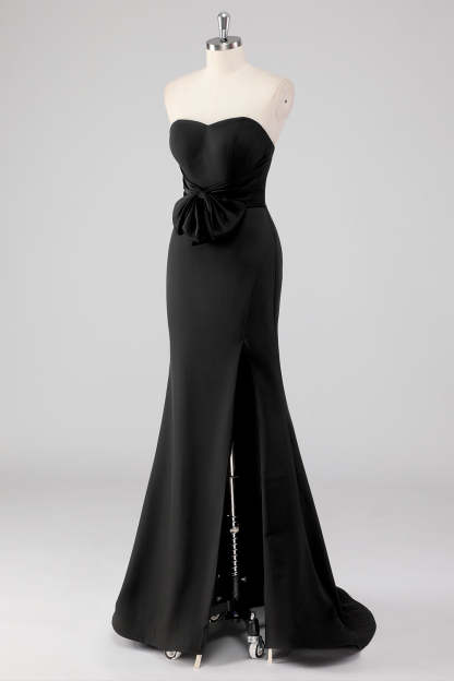 Black Strapless Sweetheart Mermaid Formal Dress with Bow