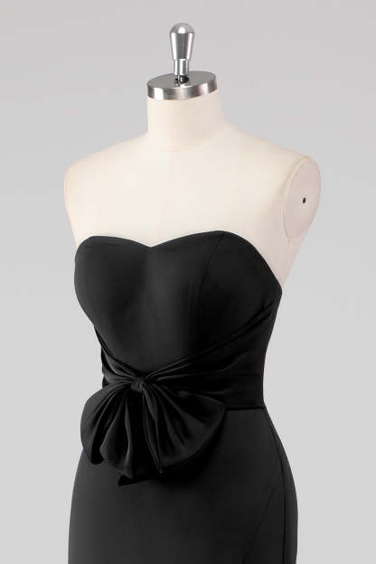 Black Strapless Sweetheart Mermaid Formal Dress with Bow