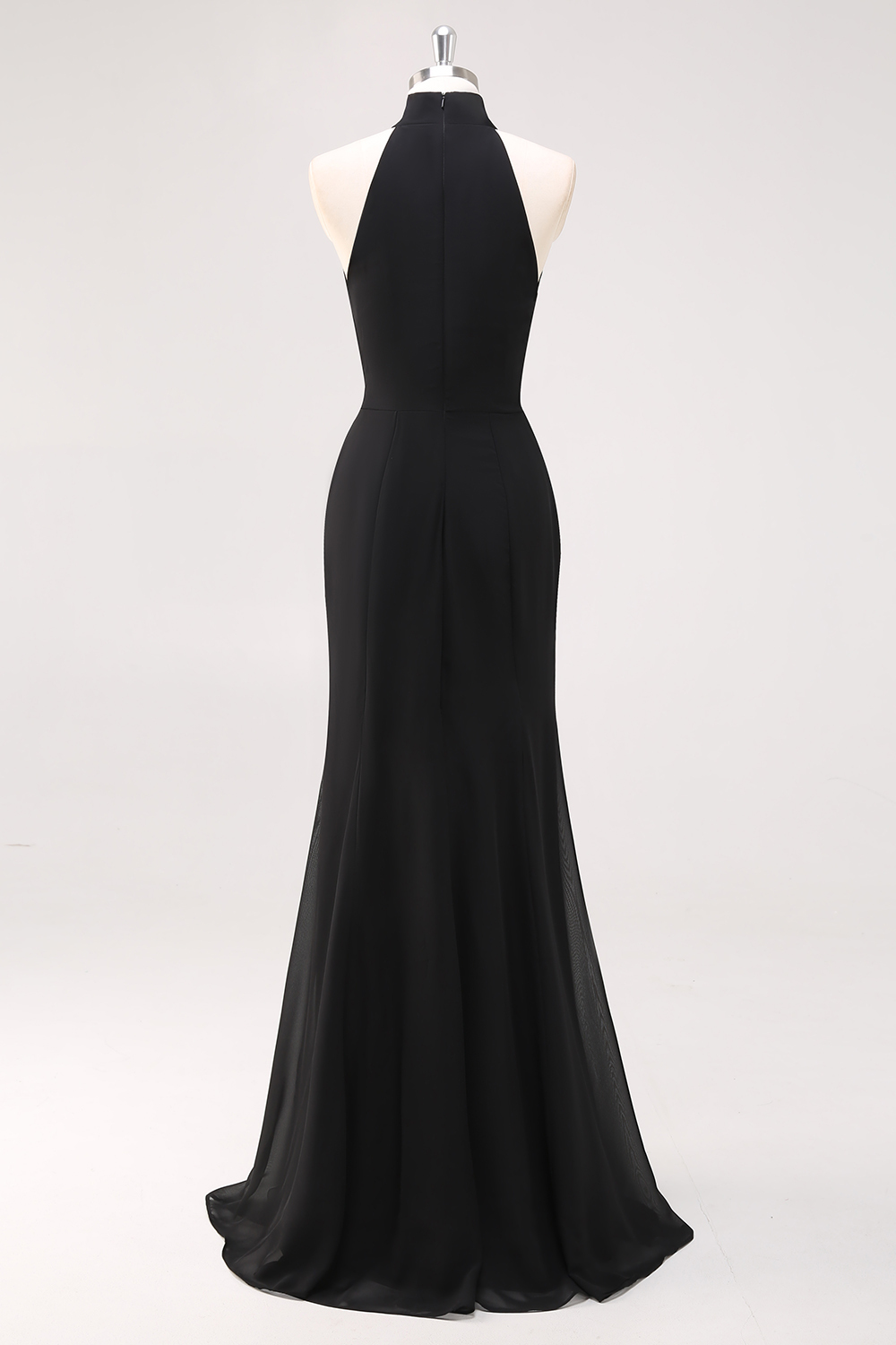 Black Halter Sheath Ruffled Formal Dress with Slit