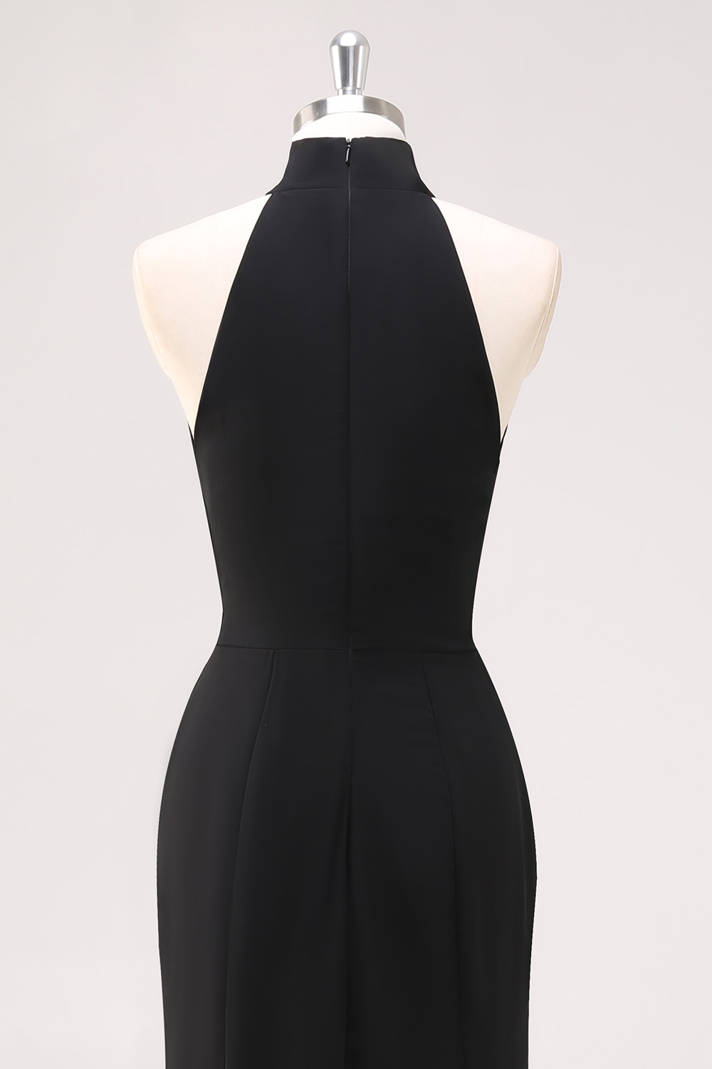 Halter Sleeveless Sheath Ruffled Black Tie Dress with Slit