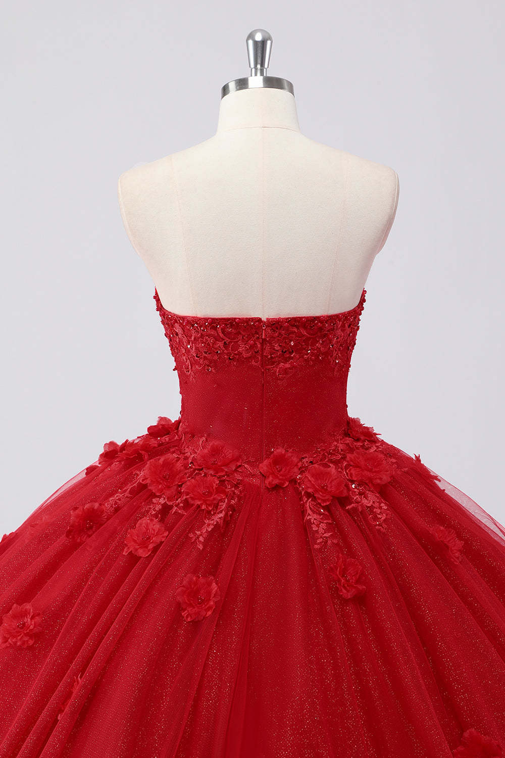 Glitter Red Sweetheart 3D Flower Ball Gown Quinceañera Dress