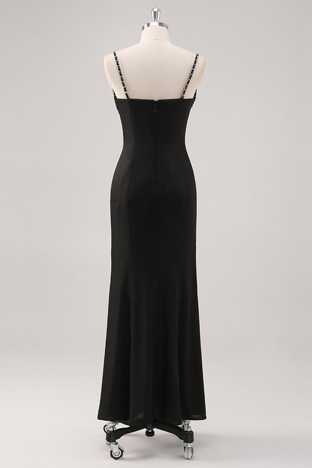 Black Spaghetti Straps Corset Sheath Formal Dress