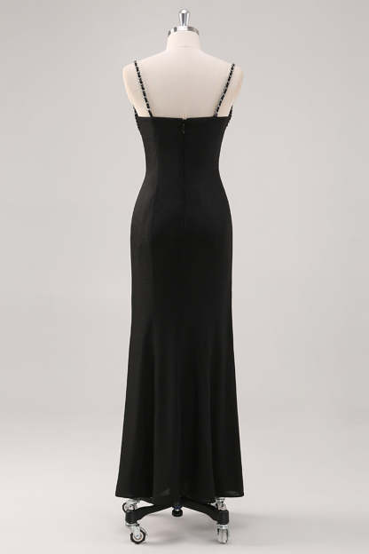 Black Spaghetti Straps Corset Sheath Formal Dress