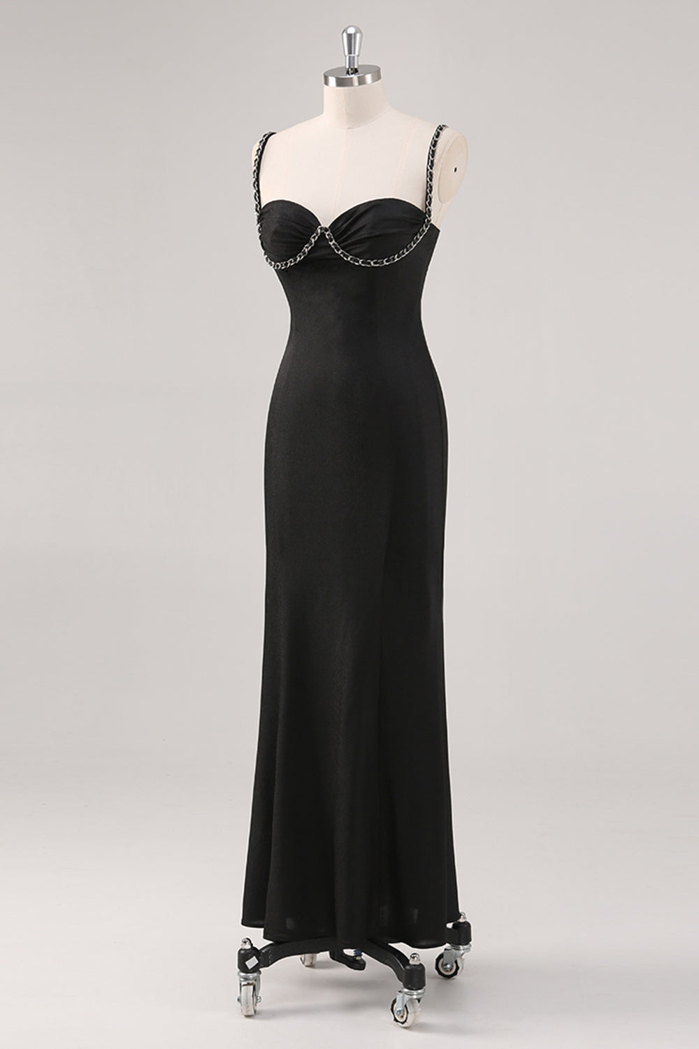 Black Spaghetti Straps Corset Sheath Formal Dress