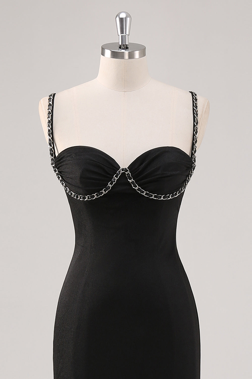 Black Spaghetti Straps Corset Sheath Formal Dress