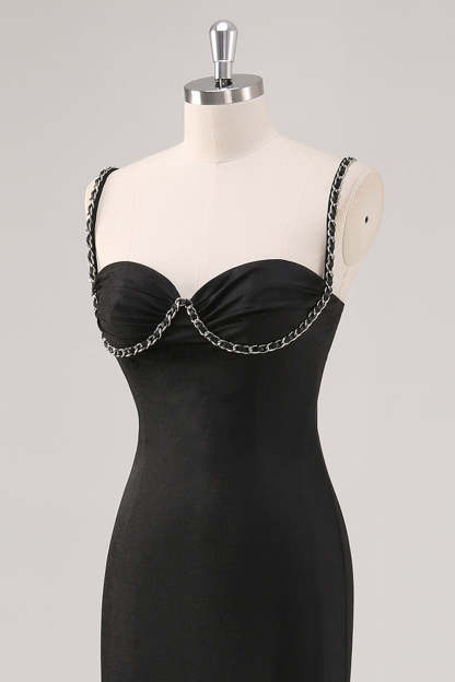 Black Spaghetti Straps Corset Sheath Formal Dress