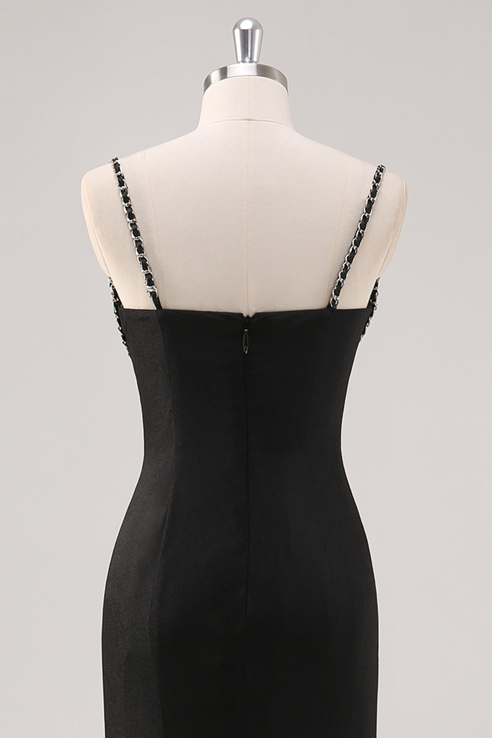 Black Spaghetti Straps Corset Sheath Formal Dress
