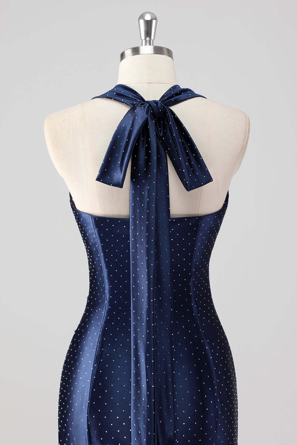 Glitter Navy Halter Mermaid Tea Length Formal Dress