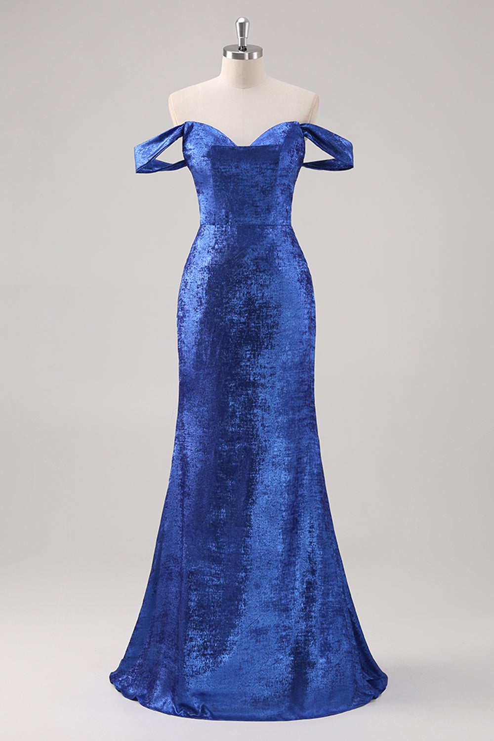 Leely Women Royal Blue Mermaid Maxi Formal Dress Off the Shoulder Metallic Wedding Guest Dress