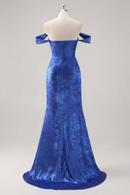 Royal Blue Off the Shoulder Mermaid Maxi Formal Dress