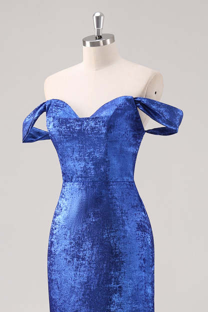 Royal Blue Off the Shoulder Mermaid Maxi Formal Dress
