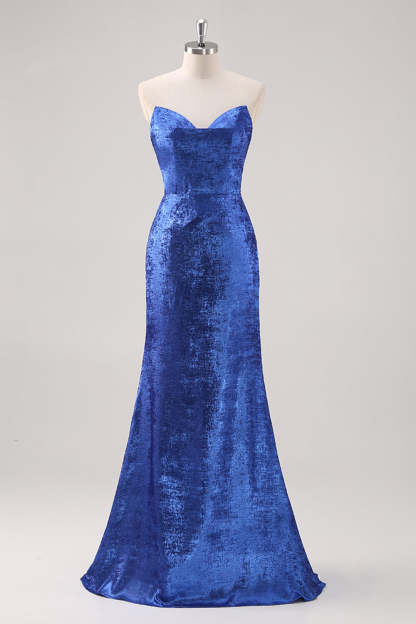 Royal Blue Off the Shoulder Mermaid Maxi Formal Dress