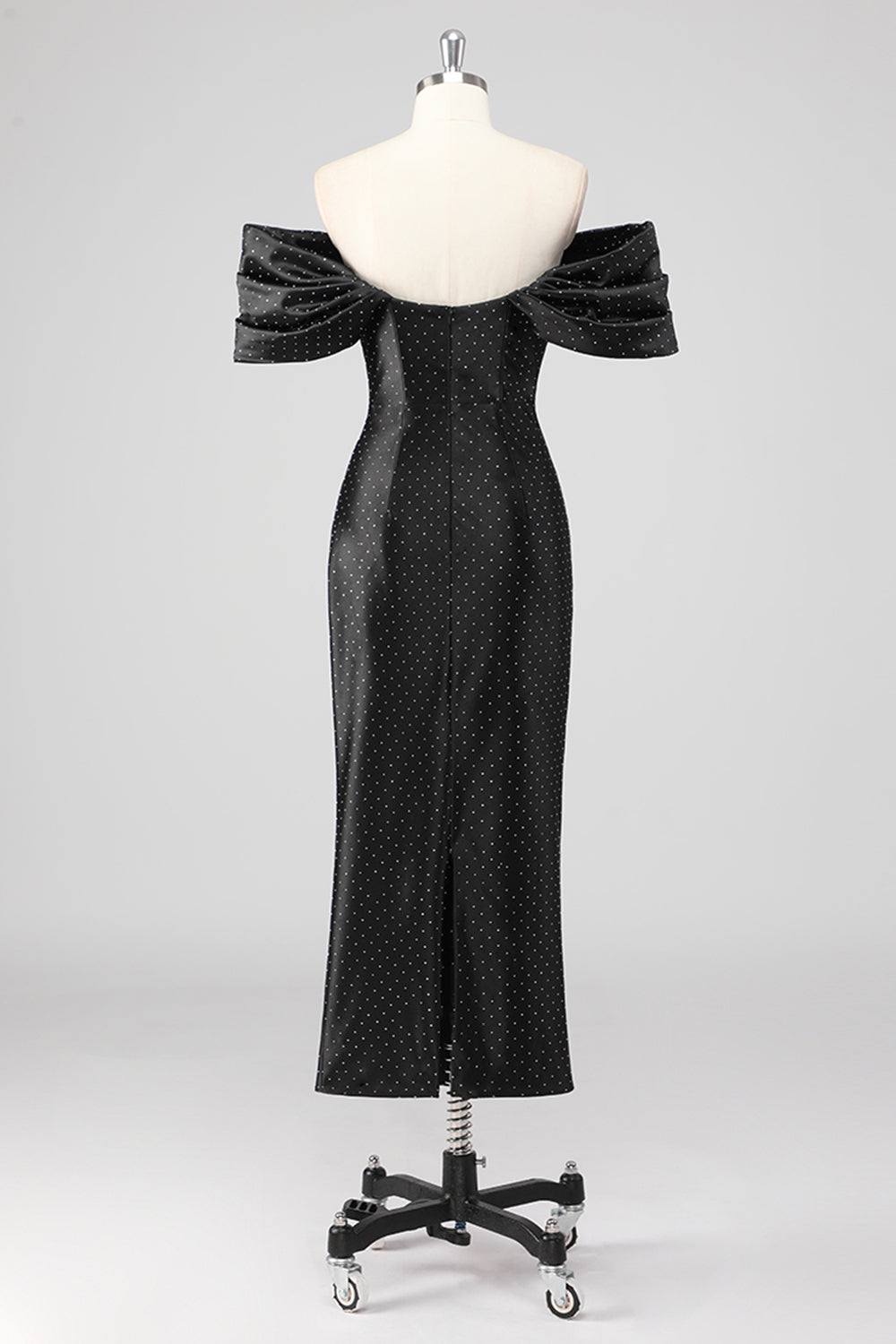 Black Off the Shoulder Sheath Formal Dress with Rhinestones