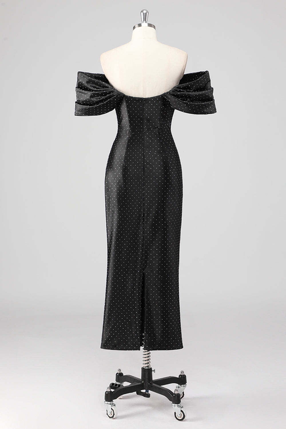 Black Off the Shoulder Sheath Formal Dress with Rhinestones