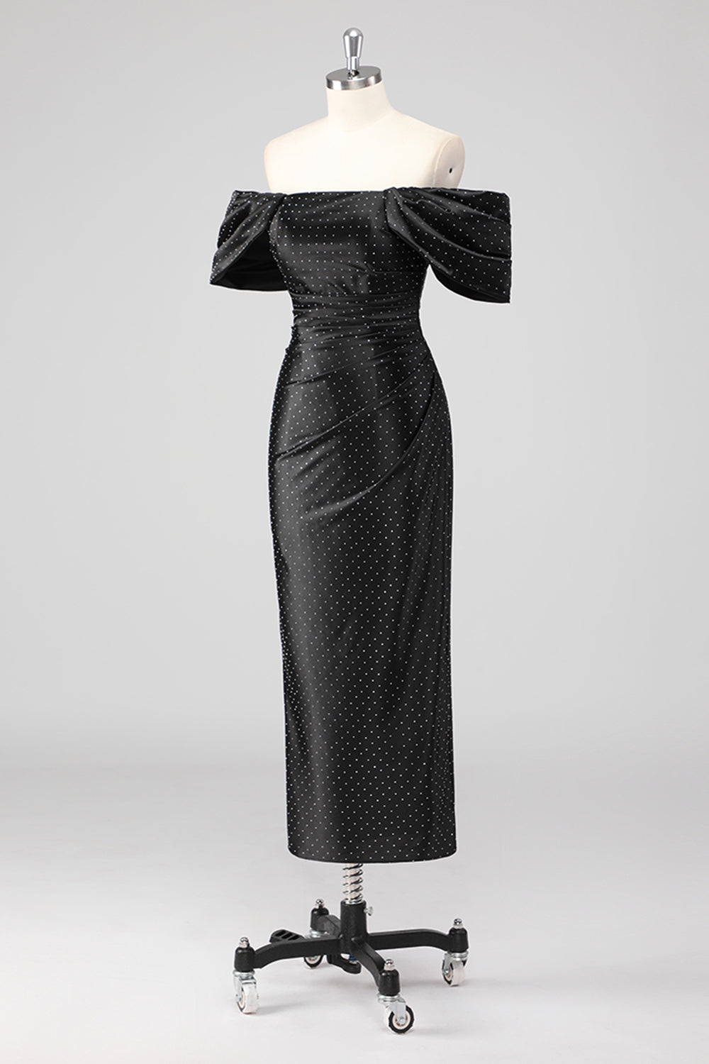 Black Off the Shoulder Sheath Formal Dress with Rhinestones