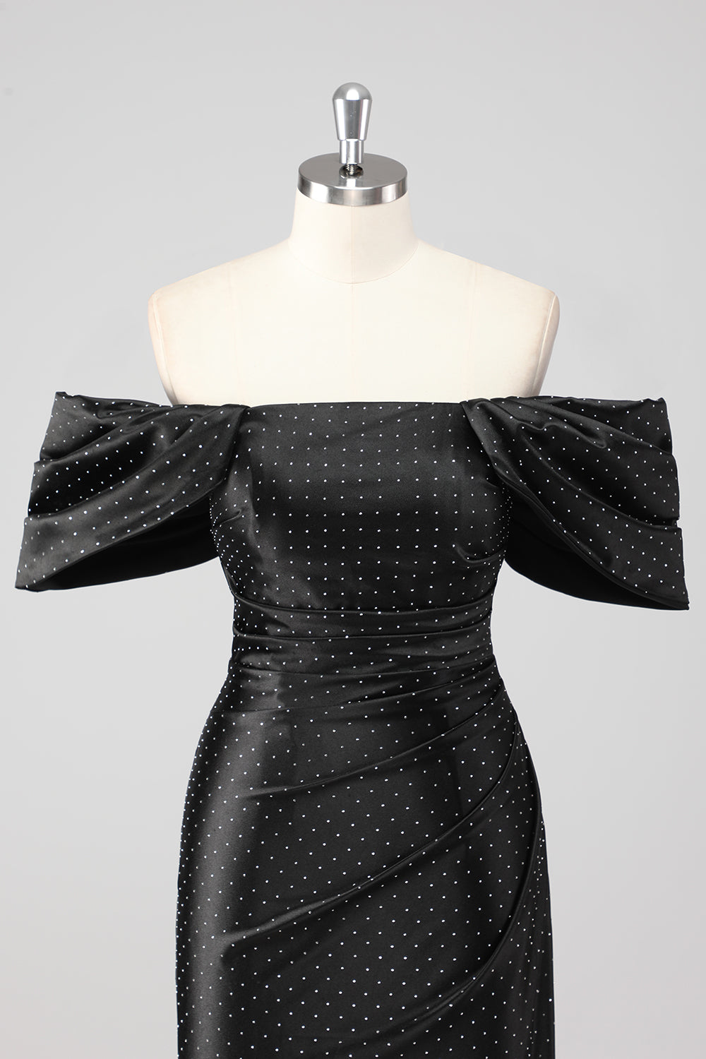 Black Off the Shoulder Sheath Formal Dress with Rhinestones