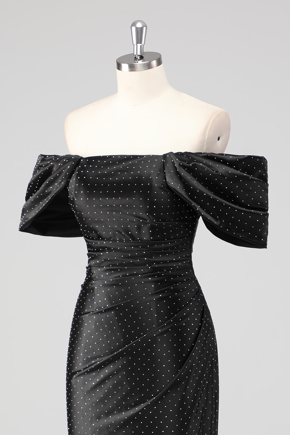 Black Off the Shoulder Sheath Formal Dress with Rhinestones