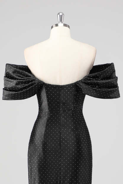 Black Off the Shoulder Sheath Formal Dress with Rhinestones