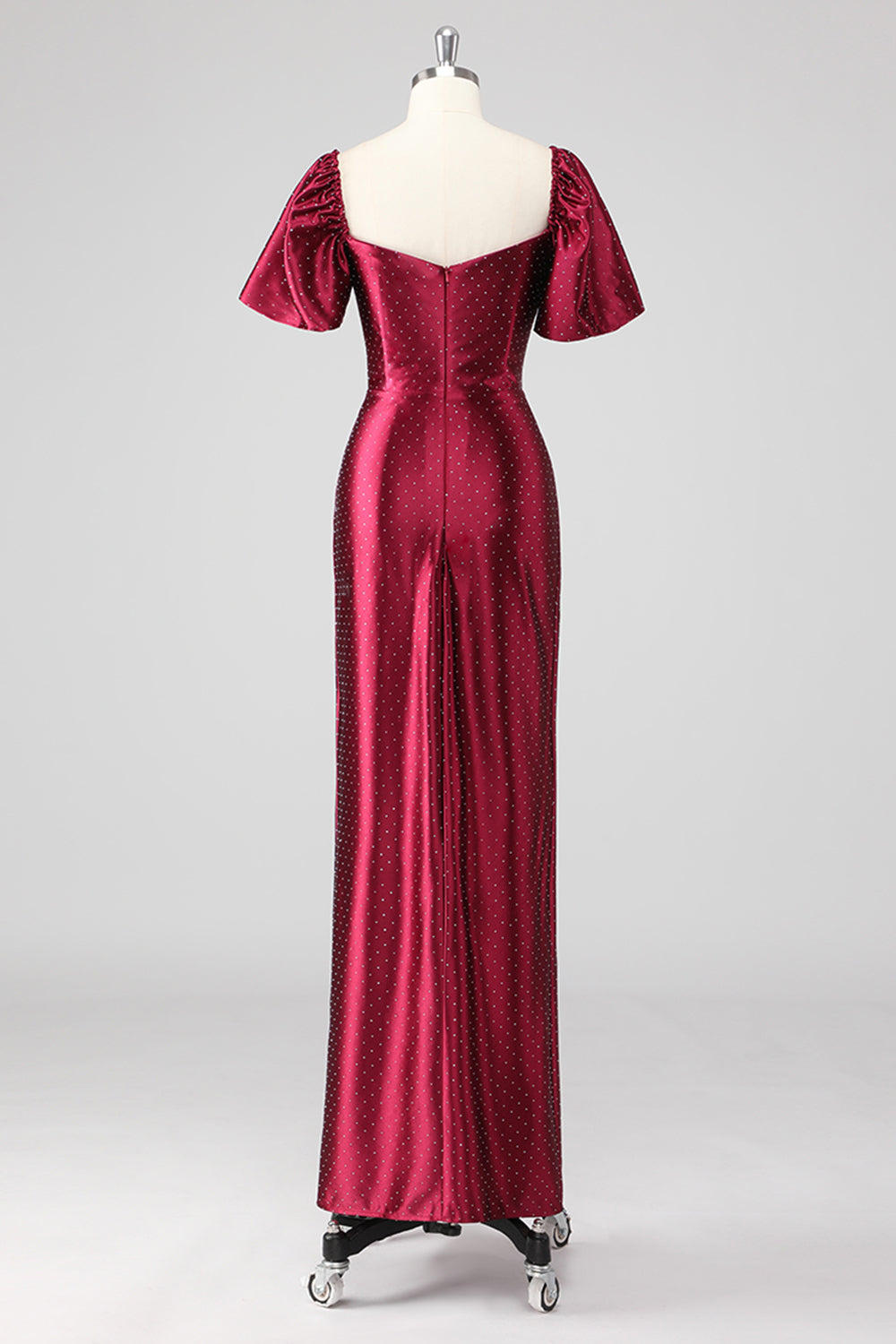 Burgundy Off the Shoulder Puff Sleeves Sheath Formal Dress with Slit