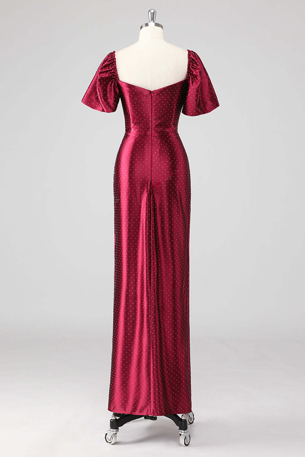Burgundy Off the Shoulder Puff Sleeves Sheath Formal Dress with Slit