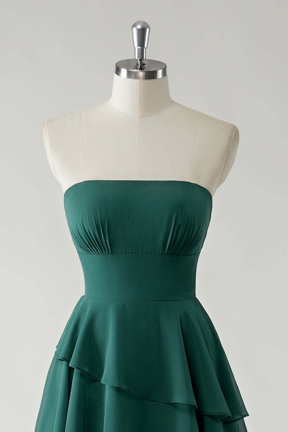 Dark Green Strapless Tiered Chiffon Bridesmaid Dress
