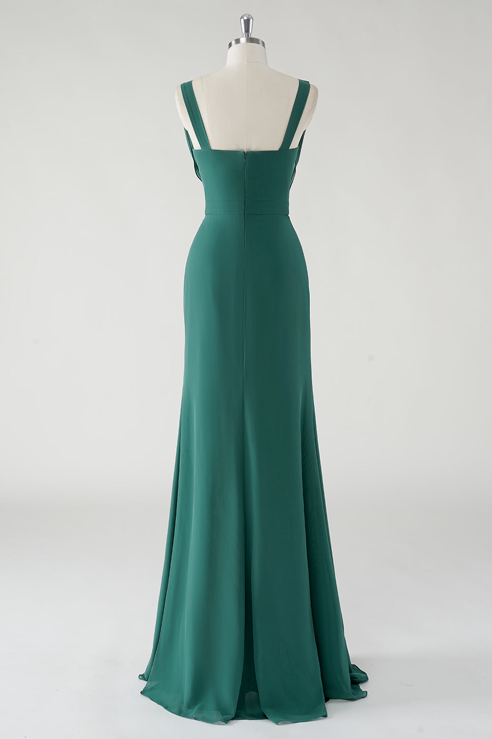 Chiffon Dark Green Cowl Neck Sheath Bridesmaid Dress with Slit