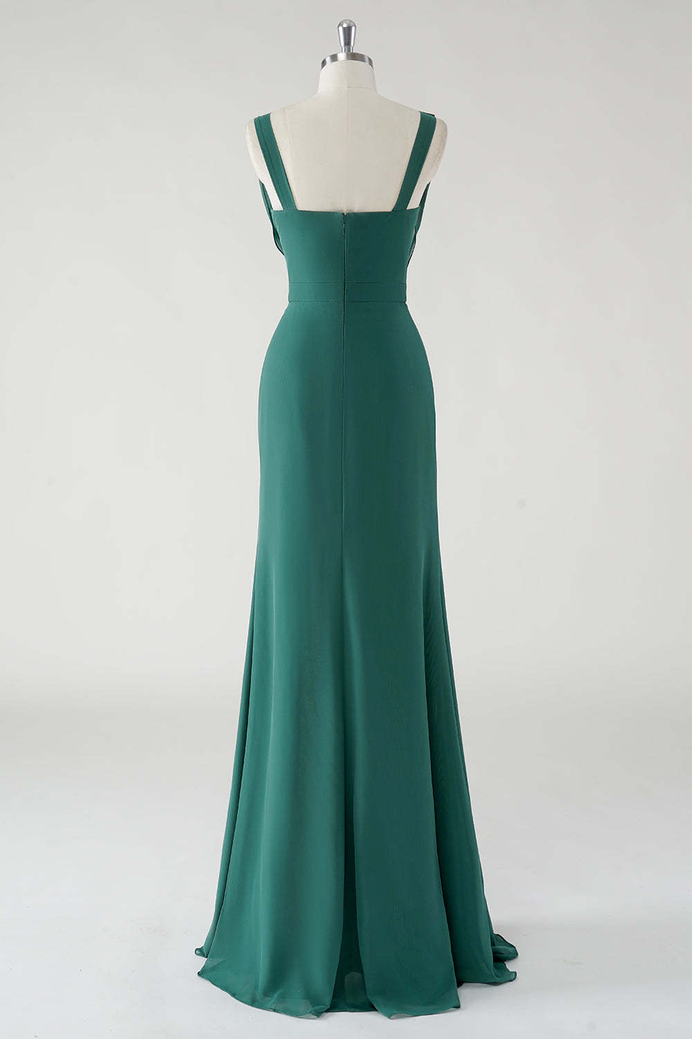 Chiffon Dark Green Cowl Neck Sheath Bridesmaid Dress with Slit