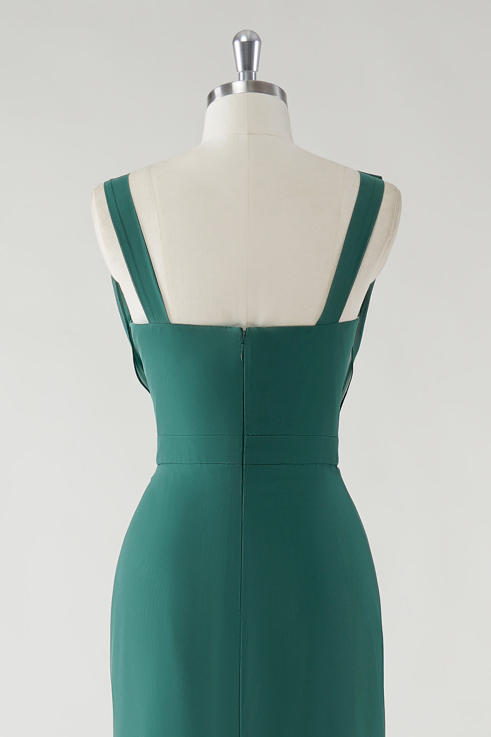 Chiffon Dark Green Cowl Neck Sheath Bridesmaid Dress with Slit