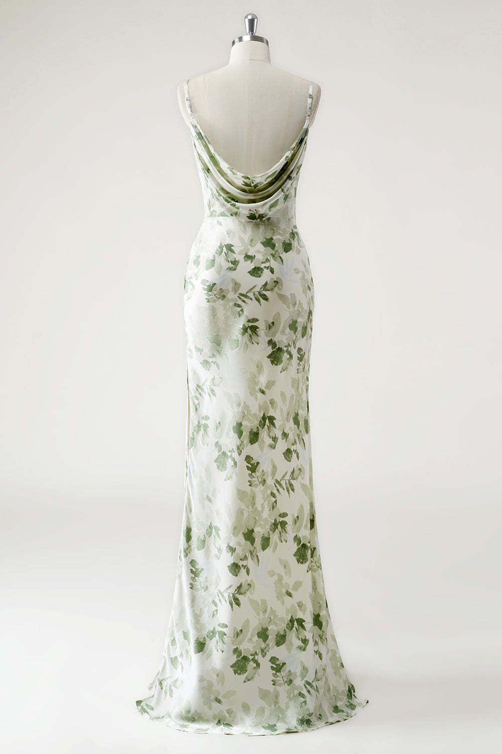 Sheath Cowl Neck Green Floral Bridesmaid Dress