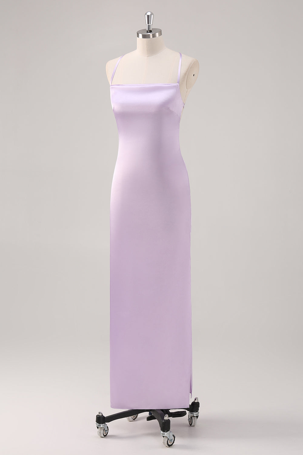 Lilac Spaghetti Straps Sheath Bridesmaid Dress with Criss Cross Back