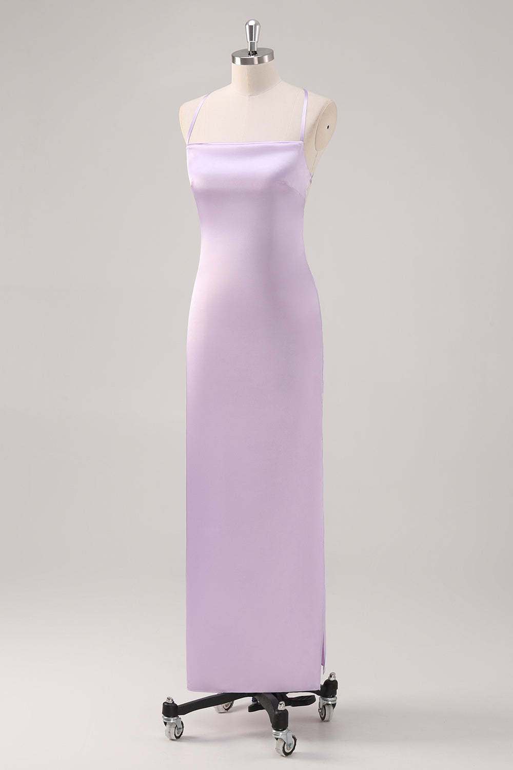 Lilac Spaghetti Straps Sheath Bridesmaid Dress with Criss Cross Back