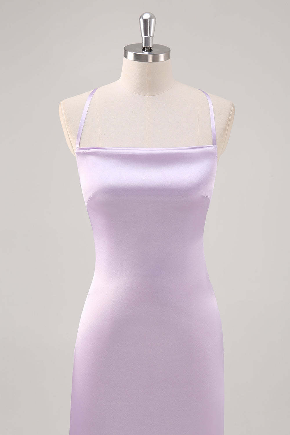 Lilac Spaghetti Straps Sheath Bridesmaid Dress with Criss Cross Back
