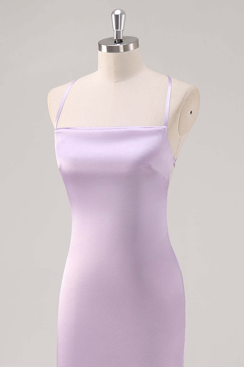 Lilac Spaghetti Straps Sheath Bridesmaid Dress with Criss Cross Back