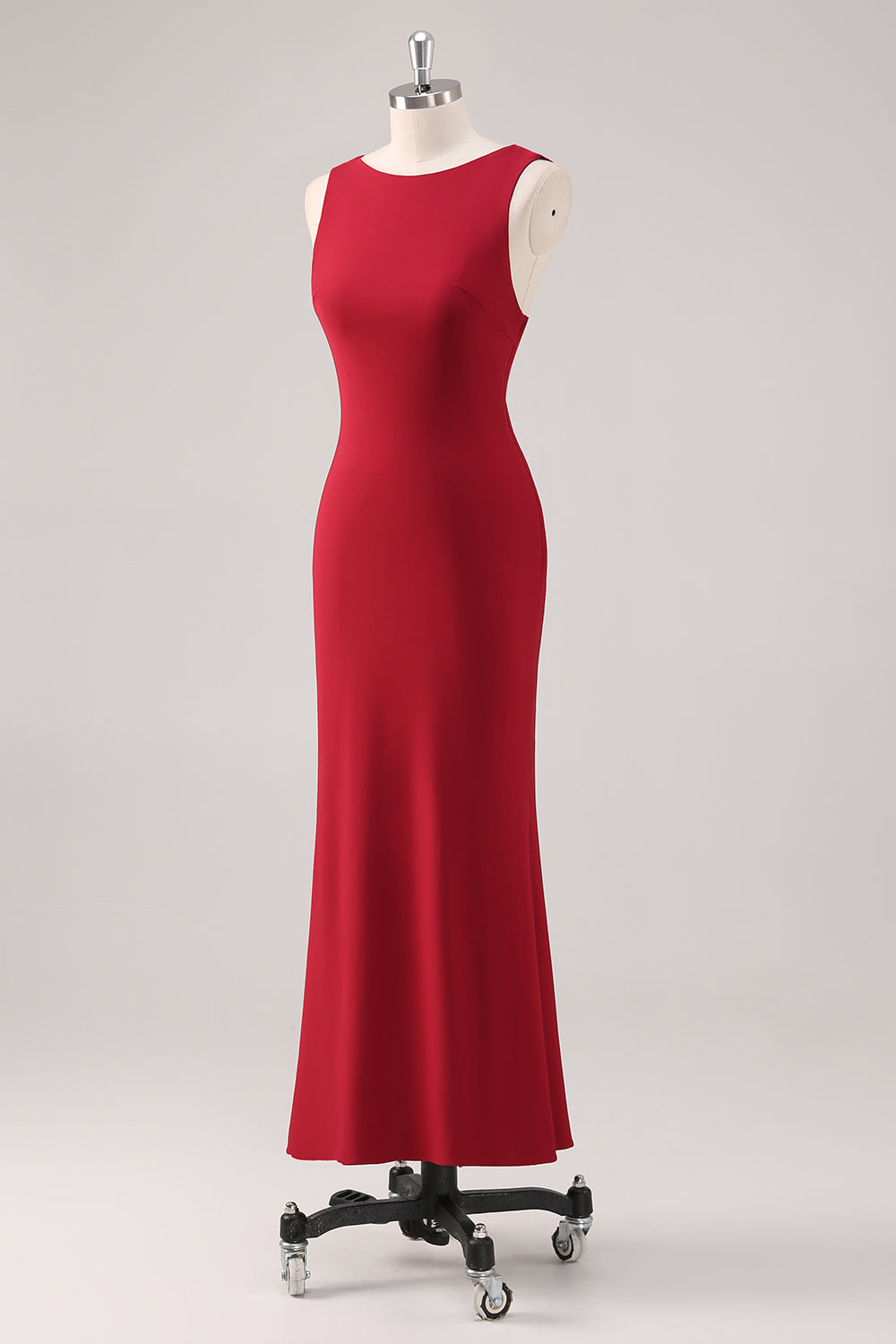 Elegant Burgundy Mermaid Scoop Neck Tea Length Bridesmaid Dress