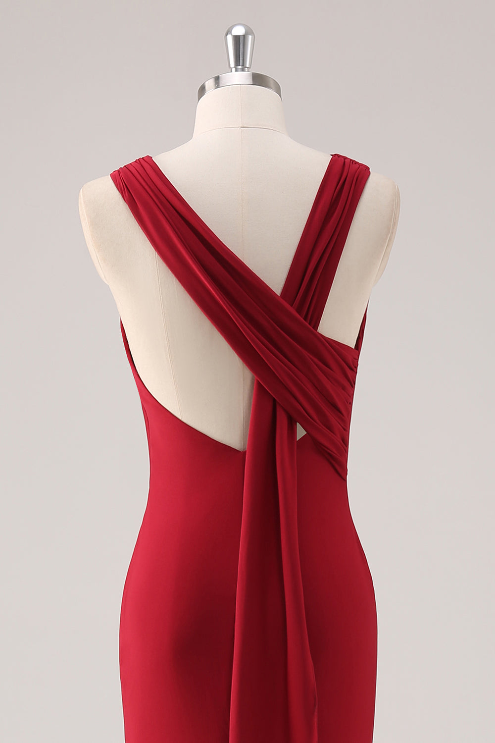 Elegant Burgundy Mermaid Scoop Neck Tea Length Bridesmaid Dress